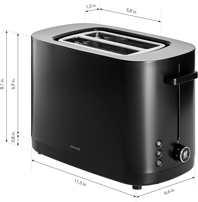 ZWILLING Enfinigy, 2-Slice Toaster, Extra Wide 1.5" Slots for Bagels and Toast, Black