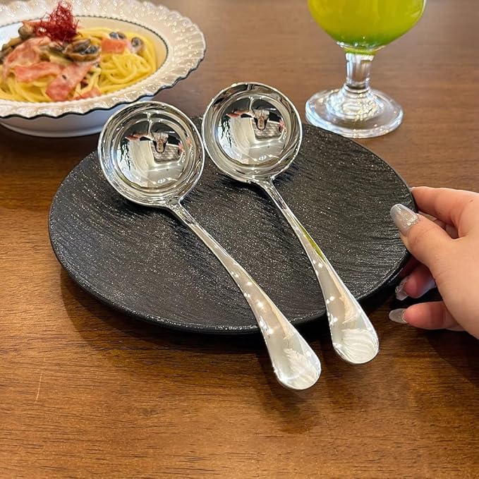 Small Ladle, Sauce - Gravy Ladle, 7.9 Inch, 18/10 Stainless Steel Small Gravy Soup Spoon for Spooning Gravies or Sauces, Set of 2(Silver）