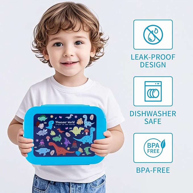 Leak-Proof, 8-Compartment Bento-Style Lunch Box - Ideal Portion Sizes for Ages 6 +, Durale, Drop-Proof, Dishwasher Safe, & Made with BPA-Free Materials(Blue)