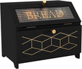 Double Layer Bread Box With Golden Trim for Countertop, Wooden Bread Container for Kitchen Counter, Corner Bread Storage (Black1)