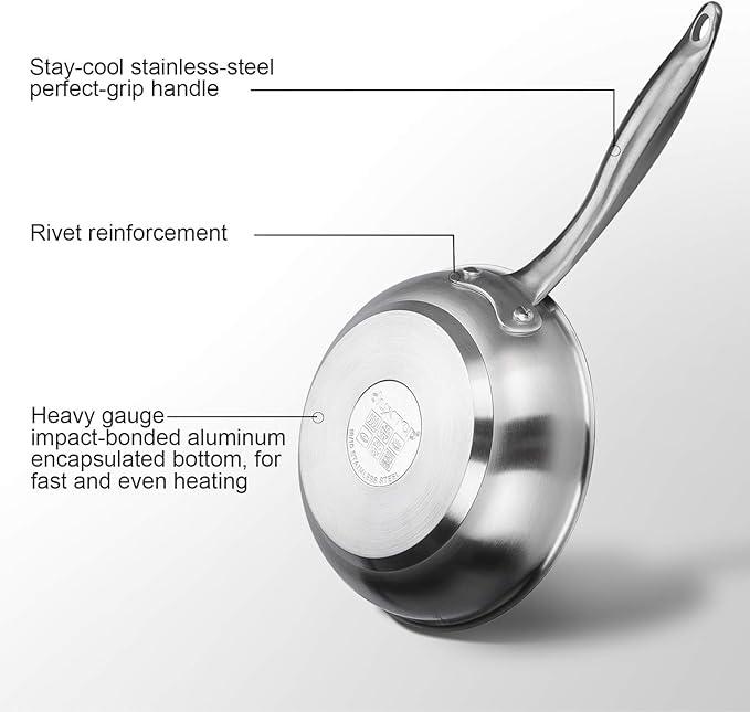 Duxtop Tri-ply Stainless Steel Frying Pan with Stay-Cool Handle, Professional 8 inch Fry Pan with Induction Magnetic Bottom, Healthy Small Skillet, Dishwasher and Oven Safe