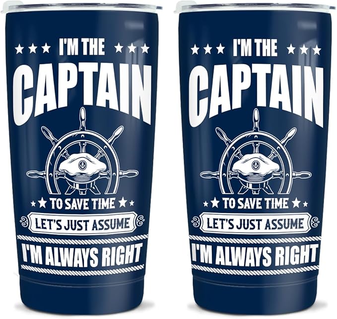 winorax Captain Tumbler I'm The Captain & I'm Always Right Boating Tumbler Cup with Lid 20oz Boater Gifts For Men Boat Lover Gift For Boats Owner Dad Funny Boaters Gift Ideas