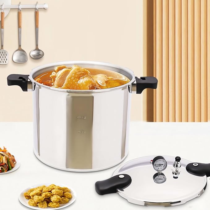 23 Quart Aluminum Pressure Cooker Canning Pressure Cooker With Gauge Explosion Proof Safety Valve Extra-Large Size For Big Canning Jobs