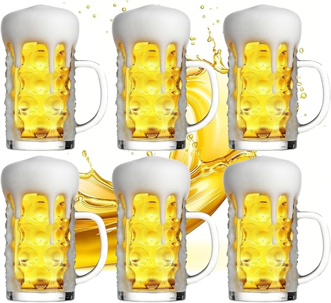 20oz Heavy Glass Beer Mug Set of 6 with Handle,Beer Mugs for Freezer, Large Glass Beer Stein