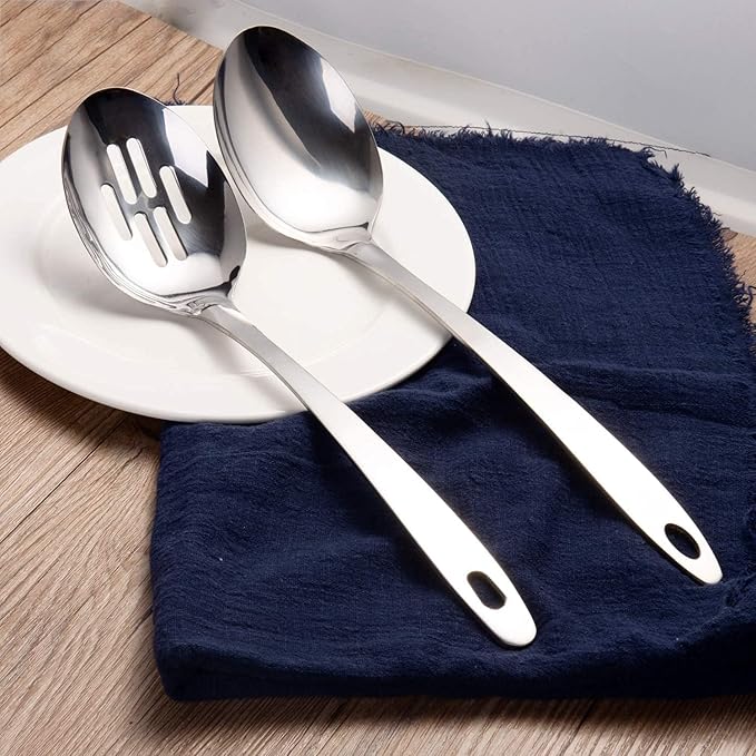IMEEA Cooking Spoon Stainless Steel Large Serving Spoon Slotted Spoons for Cooking 12.8-Inch, Set of 2