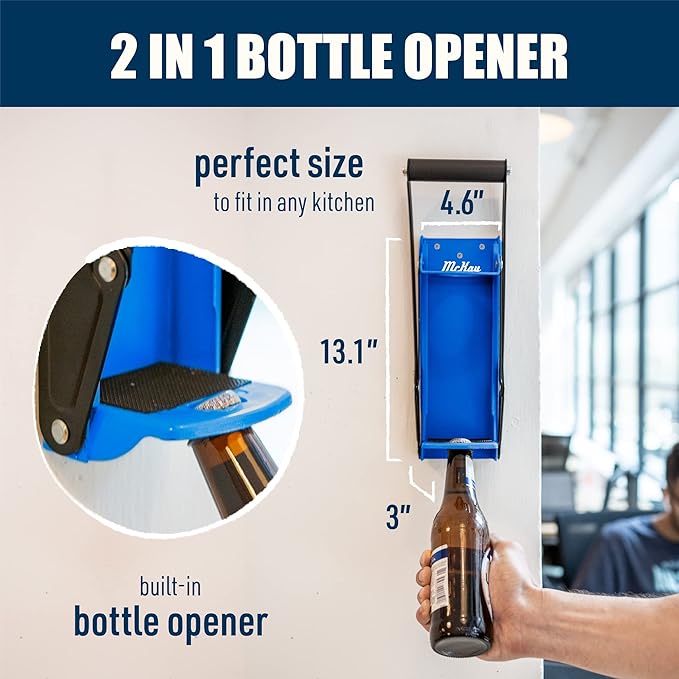 Mckay 16 Oz. and 12 Oz. Metal Can Crusher, Can Crusher Wall Mounted, Can Crushers for Recycling Wall-Mounted Smasher for Aluminum Seltzer, Soda, Beer Cans and Bottles, Gadgets for Home - Blue