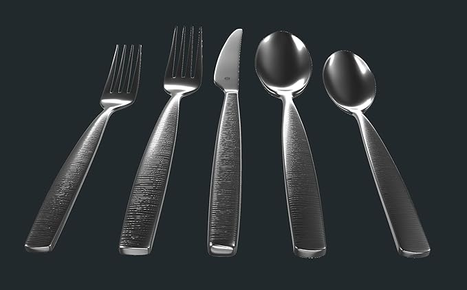 Engraved Silverware Set for 8 | 18/10 Stainless Steel Flatware with Mirror Finish and Engraved Handles | Heavy-Duty, Dishwasher Safe, Built to Last (40-Piece, Mezzano Engraved)