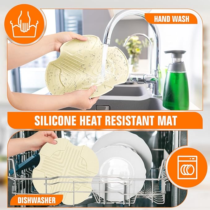Silicone Heat Resistant Mat for Ninja Crispi Accessories, for Ninja Air Fryer Accessories Silicone Hot Pads for Kitchen Air Fryer Heat Resistant Trivet for Countertop(Beige)