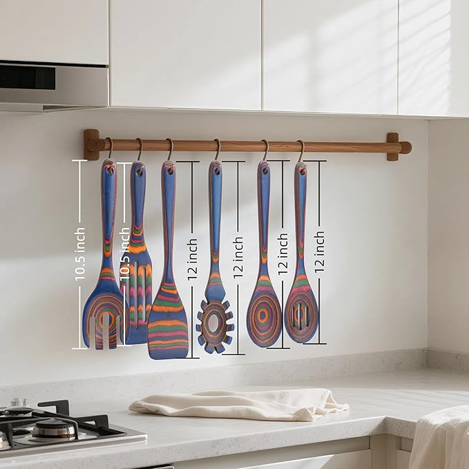 6-Piece Pakkawood Kitchen Utensils | Heat Resistant Pakkawood Utensils | Pakkawood Kitchen Cooking Utensil Set | Wooden Spoons for Cooking | Non-Sitck Cooking Spoons | Sapphire