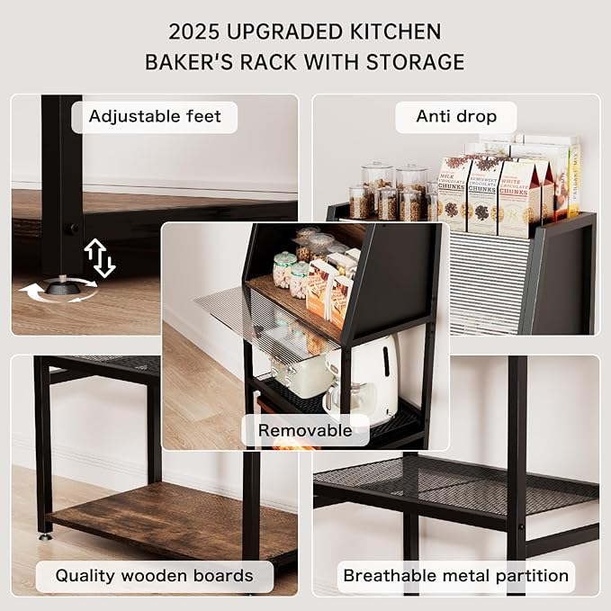 2025 Baker's Rack,2 in 1 Bread Box for Kitchen Organizers and Storage,38.6'' Standing Bread Boxes