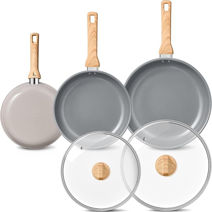5 Pieces Frying Pans Nonstick with Lid, Ceramic Frying Pan, Molecular-bonded Induction Base, Skillet with Bakelite Handle, Cooking Chef's Pan, PFOA/PFAS/PTFE Free, Induction Compatible