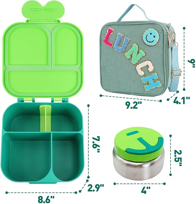 Lunch Box with Bento Box, with Leak Proof Thermo Food Jar, Preppy Corduroy Insulated Lunch Bag for Boys Girl Kids Teens School Travel Picnic