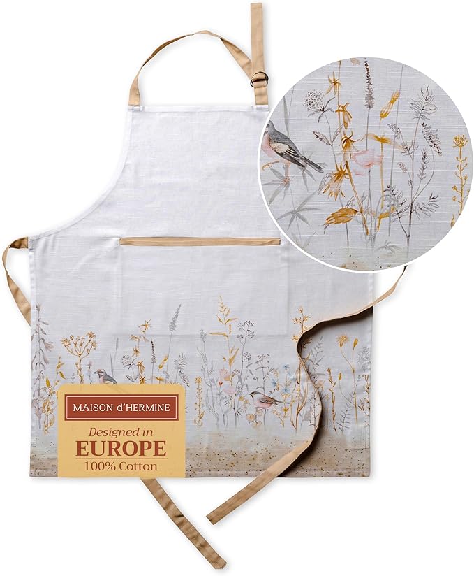 Maison d' Hermine 100% Cotton Apron for women with Pocket Kitchen Chef Apron for Men Cooking Gardening Server Waitress