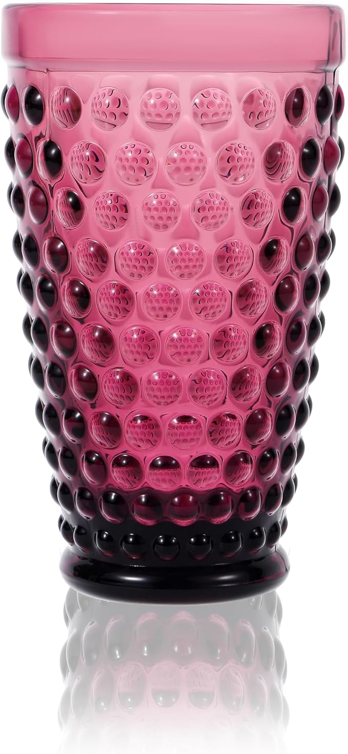 G Purple Hobnail Drinking Glasses Set of 6,(13.3 Ounce) Vintage Glassware Set Cocktail Juice Glass, Highball Glasses Drinking Set Dishwasher Safe,Makes A Great Hostess Gift or Gift for New Home Owners
