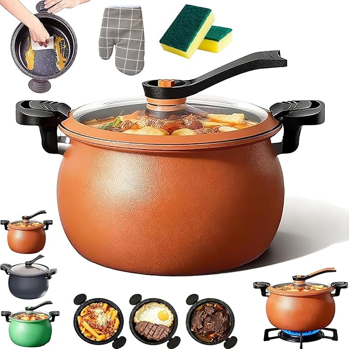 Multifunctional Large Capacity Non-stick Pressure Cooker, Micro Pressure Cooker, Versatile Micro Pressure Cooking Pot with Anti-Scalding Handle & Visual Glass Lid for Culinary Styles (Orange)