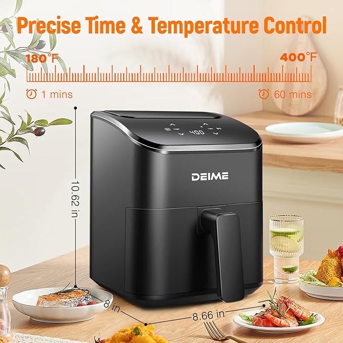 DEIME Air Fryer, Small Digital 2.8 Qt Airfryer Space Saving Compact, Bake, Reheat, Roasts for Quick Easy Meals, Mini Compact & Quiet, Nonstick & Dishwasher Safe Basket (Black+TR)