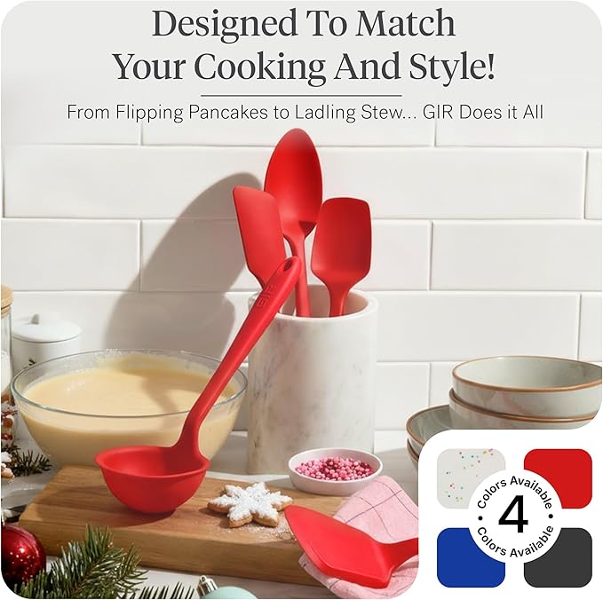 GIR: Get It Right 5 Piece Silicone Essentials Kitchen Utensils Set - Ladle, Spatula, Flip, Spoon & Spoonula - Non-Toxic Cooking Utensils for Nonstick Cookware, Cooking and Baking - Charcoal