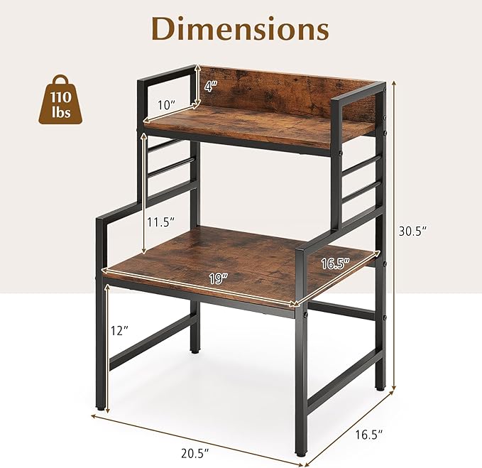 Giantex 3-Tier Microwave Stand, Space-Saving Microwave Oven Rack with 2 Open Shelves & Heavy-Duty Metal Frame, Industrial Countertop Organizer, Microwave Stand Countertop for Kitchen Coffee Bar