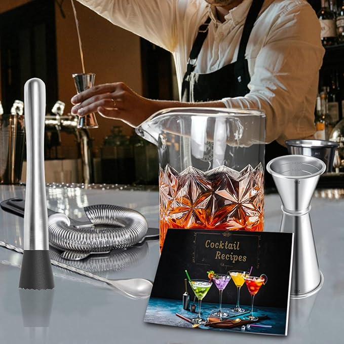 Professional 5-Piece Cocktail Mixing Glass Kit - Bar Set with Muddler, Spoon, Jigger, Hawthorne Strainer