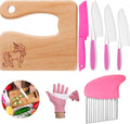 7 Pieces Wooden Kids Kitchen Knife Include Wood Kids Knife Plastic Potato Slicers Cooking Knives Serrated Edges Toddler Plastic Resistant Gloves for Kitchen Children