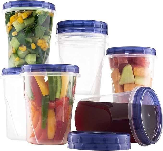 Freezer Soup Food Storage Containers With Screw On lids [32 Oz - 10 Pack] Reusable Plastic Food Freezer Safe Container, leak proof, Airtight, Stackable, Microwave, BPA Free