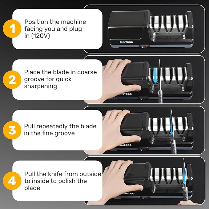 Knife Sharpener, 3-Stage Electric Knife Sharpener for Kitchen Knives, 100% Diamond Abrasive with Quick Sharpening & Polishing, Professional Sharpening Tool with Metal Dust Collection Box