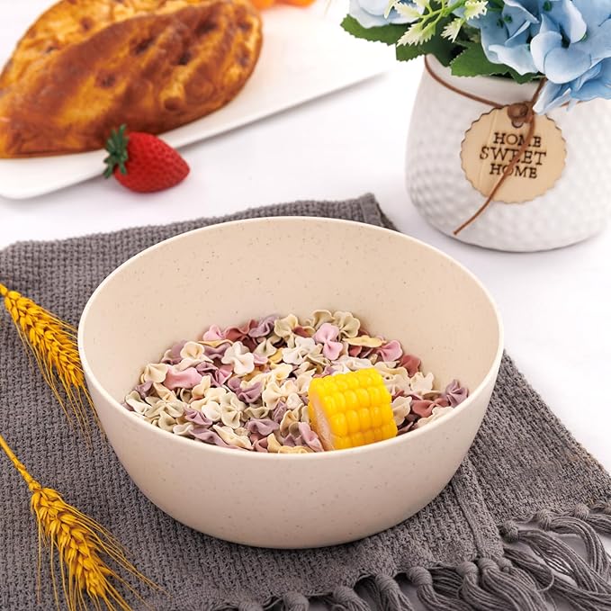 EI 8pcs Wheat Straw Bowls,Unbreakable Cereal Bowls,Reusable Plastic Bowl,Premium Cereal Microwave and Dishwasher Safe Lightweight Noodle/Fruit/Salad/Soup Bowl for Picnic,Dinner,Party