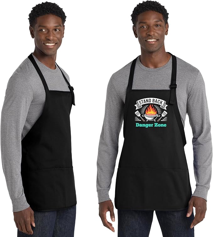 Personalized Medium Length Cooking & Grill Apron – Stand Back Design with Custom Text (1-2 Lines)