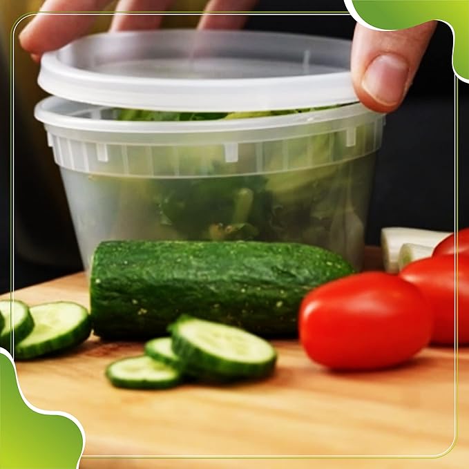 Deli Containers with Lids Leakproof - 50 Pack BPA-Free Plastic Microwaveable Clear Food Storage Container Premium Heavy-Duty Quality, Freezer & Dishwasher Safe (50 Set Combo).