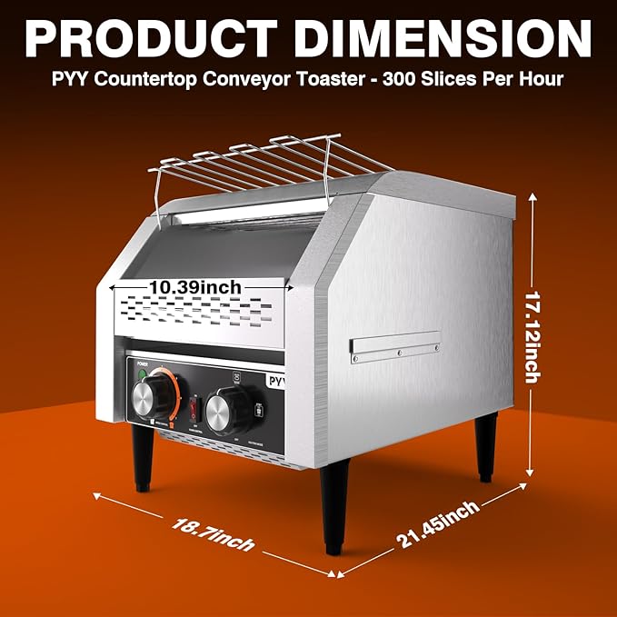 PYY Commercial Conveyor Toaster 300 Slices/Hour, Electric Conveyor Belt Toaster for Toast, Bun, Bagel, Bread, Heavy Duty Stainless Steel Toaster Oven for Restaurant, Bakery, Buffet Use