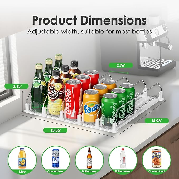 HIYOHIYO 5 Row Auto-Push Drink Organizer for Fridge, Self Pushing Soda Can Dispenser for Refrigerator, Automatic Drink Dispenser for Fridge, Holds up to 25 Cans