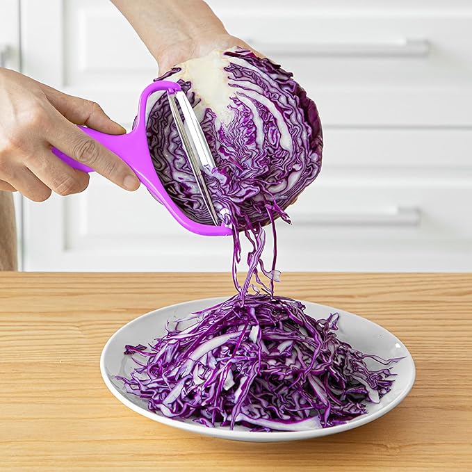 Upgrade 2 pack Veggie cabbage shredder for coleslaw stainless steel cucumber carrot Potato peeler grater slicer,Kitchen gadgets (purple)