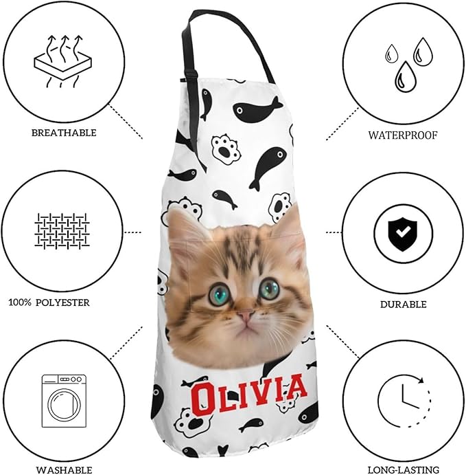 Custom Face Apron for Men Women, Personalized Photo Apron with Pockets, Customized Kitchen Aprons