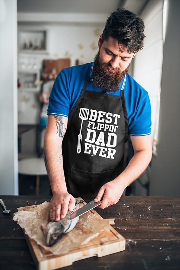 100% Cotton, Black Funny Aprons for Men, Dad, Husband - Birthday, Father’s Day Grilling Gifts for Papa, Husband.