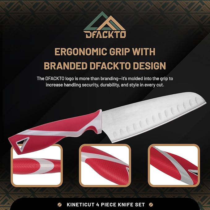 DFACKTO 2-PC Santoku Knife Set – Stainless Steel Kitchen Cooking Knives w/Protective Covers, Dishwasher Safe, No Block, Sharp Chef Cutlery for Chopping, Cutting, Slicing Meat & Vegetables - Magenta