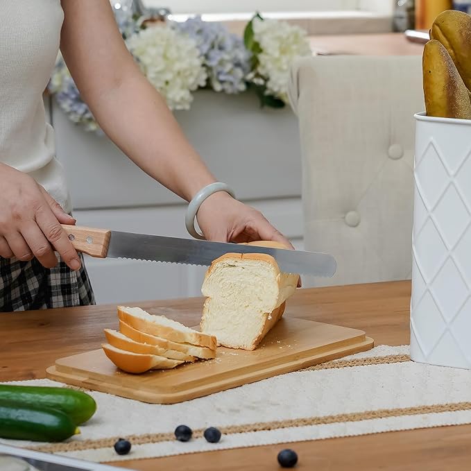 Extra Large Bread Box for Kitchen Countertop Corner Breadbox for Homemade Bread Metal White Rhombus Pattern Embossed Storage Container Bin with Bamboo Lid Fits 2 Loaves of Bread