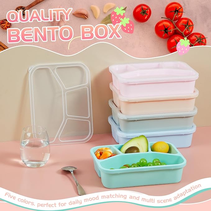 Honeydak 5 Pack Snack Containers 4 Compartment Bento Snack Boxes Reusable Lunchable Containers with Lids Divided Meal Prep Lunch Food Storage Box for School Work Travel(Macaroon,Mixed)