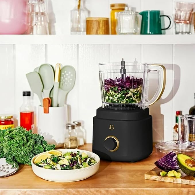 Beautiful 10‑Cup Food Processor ‑ 500 W, Variable Speed, Twist‑Lock, Dishwasher‑Safe Parts, Included Accessories (Black Sesame)