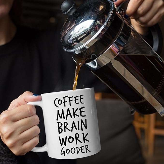 Veracco Coffee Make Brain Work Gooder Mug Funny Coffee Lover Gift Humorous Idea Family Friends Birthday Presents Sarcastic Office Berserk Tea Cup Caffeine Addict Brain Booster Gooder Vibes