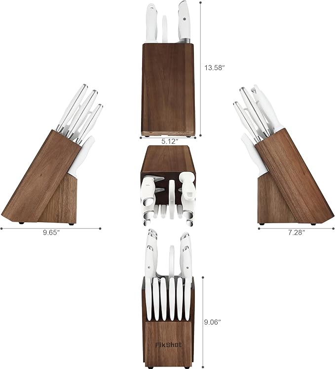 Knife set, Fikshot 14-Piece White knife set with Block, Elegant White Kitchen Knife Set for Ladies, Stainless Steel Knife Set with Sharpener, Dishwasher Safe (WHITE)