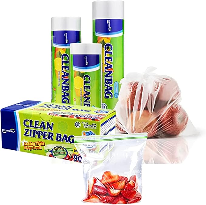 CLEANWRAP Food Storage Roll Bags (9.84 * 13.78-600 PCS) +Zipper Bag (Medium 90 Bags) | Food Plastic Bags, Mini Plastic Bags, Plastic Bread Bags, Roll Plastic Bags, Plastic Produce Bag