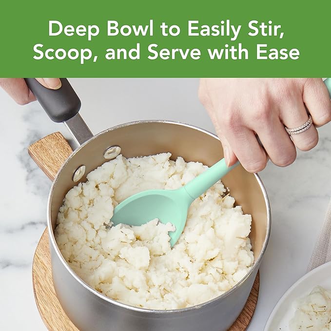 Tovolo Flex-Core Non-Stick All Silicone Small Deep Spoon Kitchen Utensil for Mixing, Scooping and Serving – Heat-Resistant, Dishwasher Safe & BPA Free - Aqua