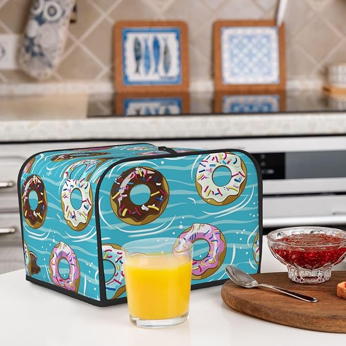 Cartoon Donut 4 Slice Toaster Cover Wide Slot Dustproof Bread Maker Cover Fingerprint Bakeware Protection Kitchen Appliance Cover Toaster Bag