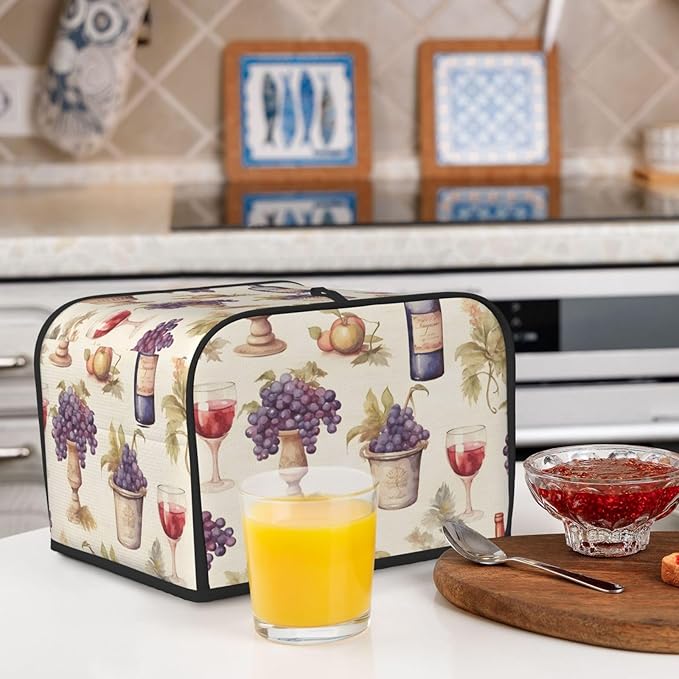 Retro Wine Grape 4 Slice Toaster Cover, Dustproof, Waterproof, Polyester, Easy to Clean, Great Gift