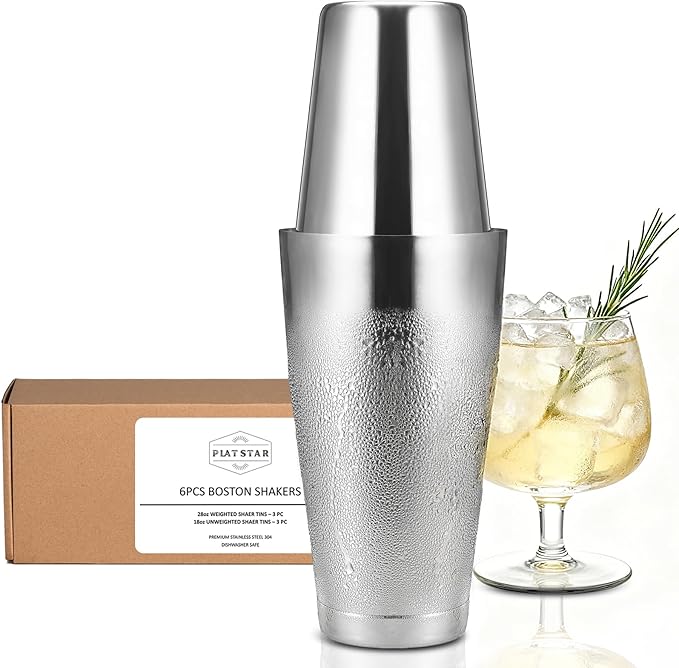 Bulk Cocktail Shakers Bartending - 6pc Boston Bar Shaker Tins Stainless Steel, Commercial 18oz 28oz Metal Shaking Tin Set, Professional Bartender Kit for Drinks, Bar Supplies - Silver