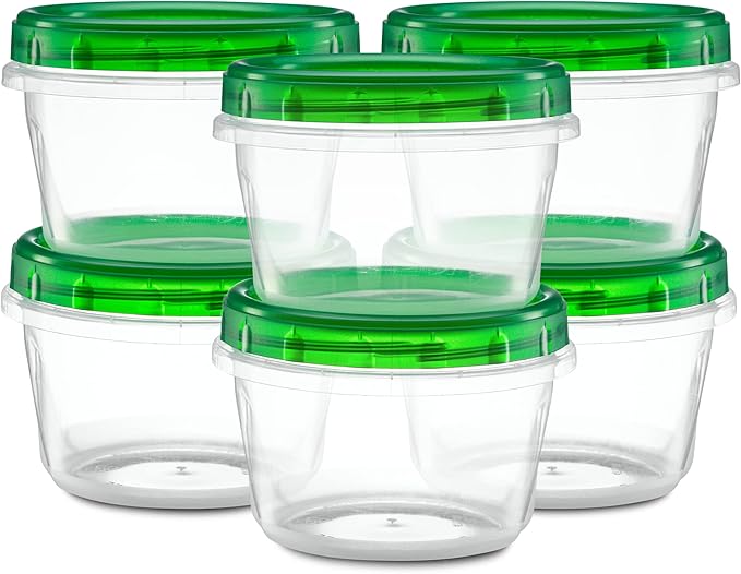 (4 Ounce 10 Pack) Twist cap Containers Clear Bottom With Green Top Screw on Lids Twist Top Food Storage Freezer Containers