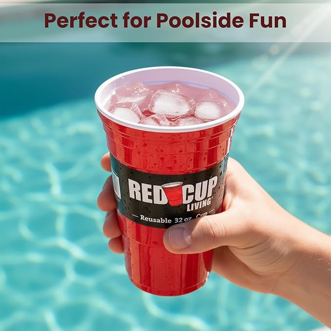 Red Cup Living 32Oz Tumbler Cup Pack of 2, Insulated Reusable Plastic Drinking Glass for Hot & Cold Drinks, Beer Stein, Travel Mug, Party Cup, Holiday Gift, Christmas Decor Thanksgiving Gift Hamper