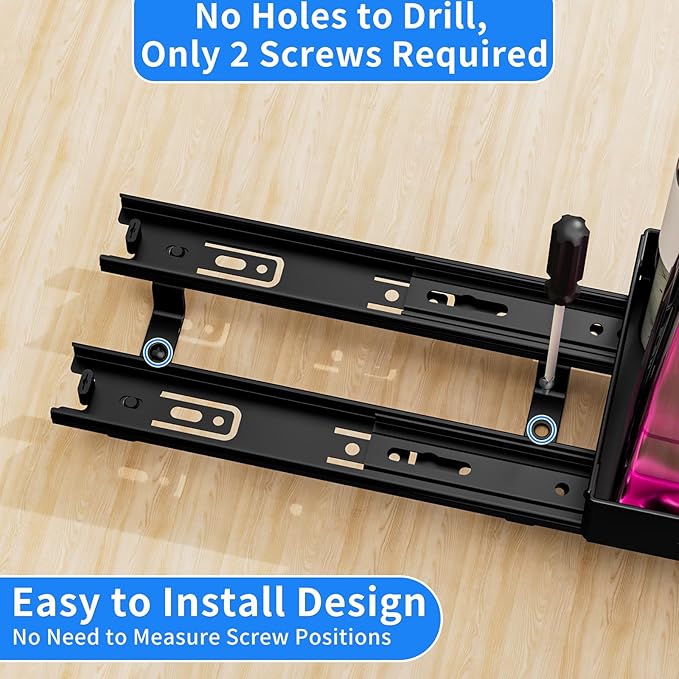Pull Out Spice Rack Organizer for Cabinet, Heavy Duty Spice Organizer for Cabinet, Vertical Spice Rack for Kitchen, Cabinet, Pantry, Cupboard (4.2''Wx10.5''Dx2.8''H, Metal Black)