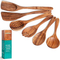 Wooden Spoons for Cooking, 6-Piece Natural Teak Wood Cooking Utensils Set – Wooden Kitchen Utensils Set with Smooth Finish Comfort Grip, Nonstick Safe Non-Toxic Wooden Cooking Tools by