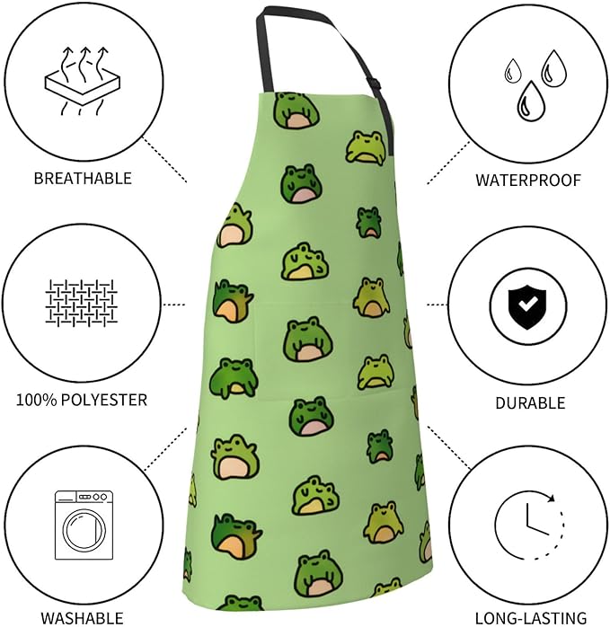 Cute Funny Frog Apron for Women Men Apron With Adjustable Neck strap, Kitchen Apron for Cooking Painting Baking